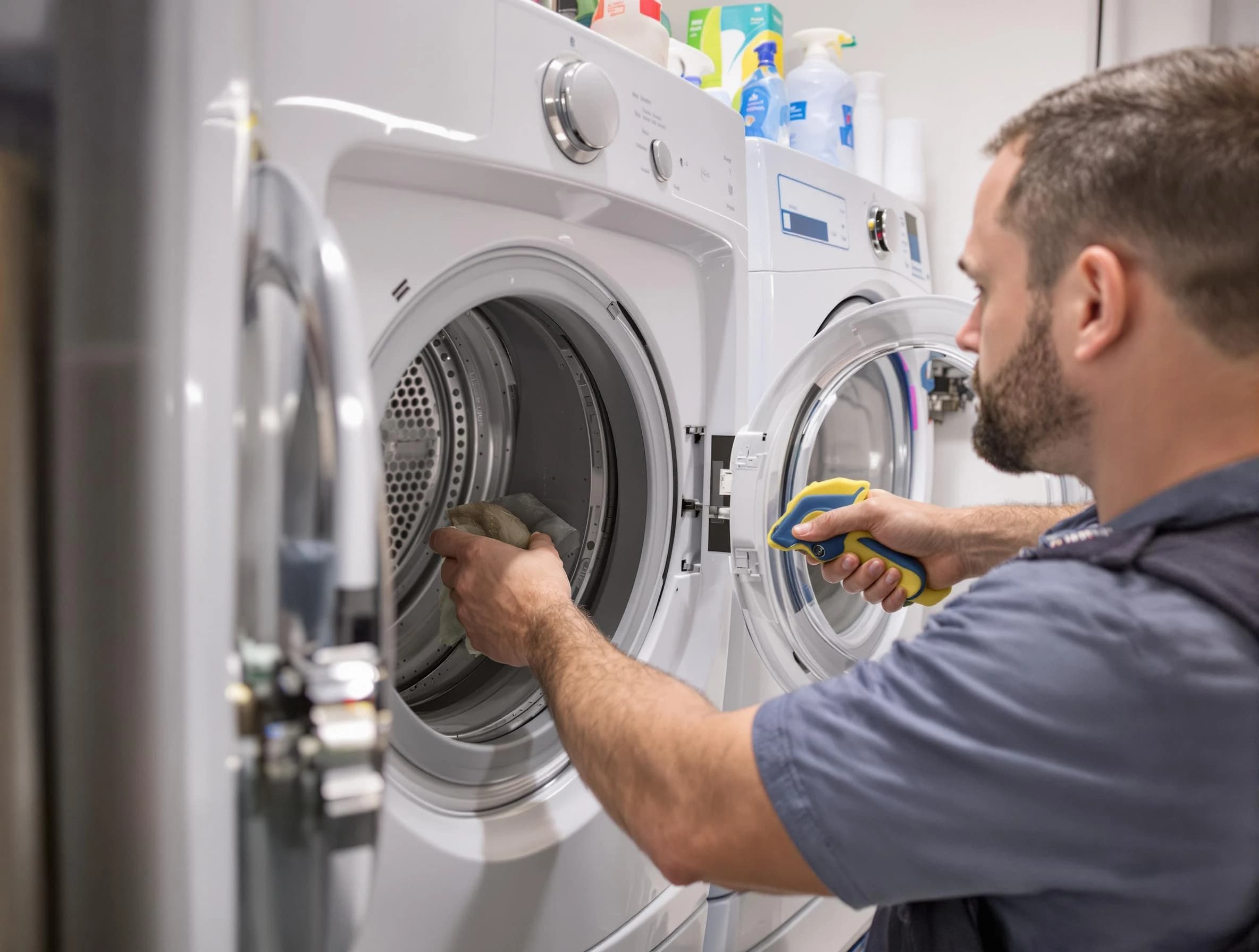 Queen Creek Dryer Vent Cleaning specialist removing lint buildup from a dryer lint trap system in Queen Creek