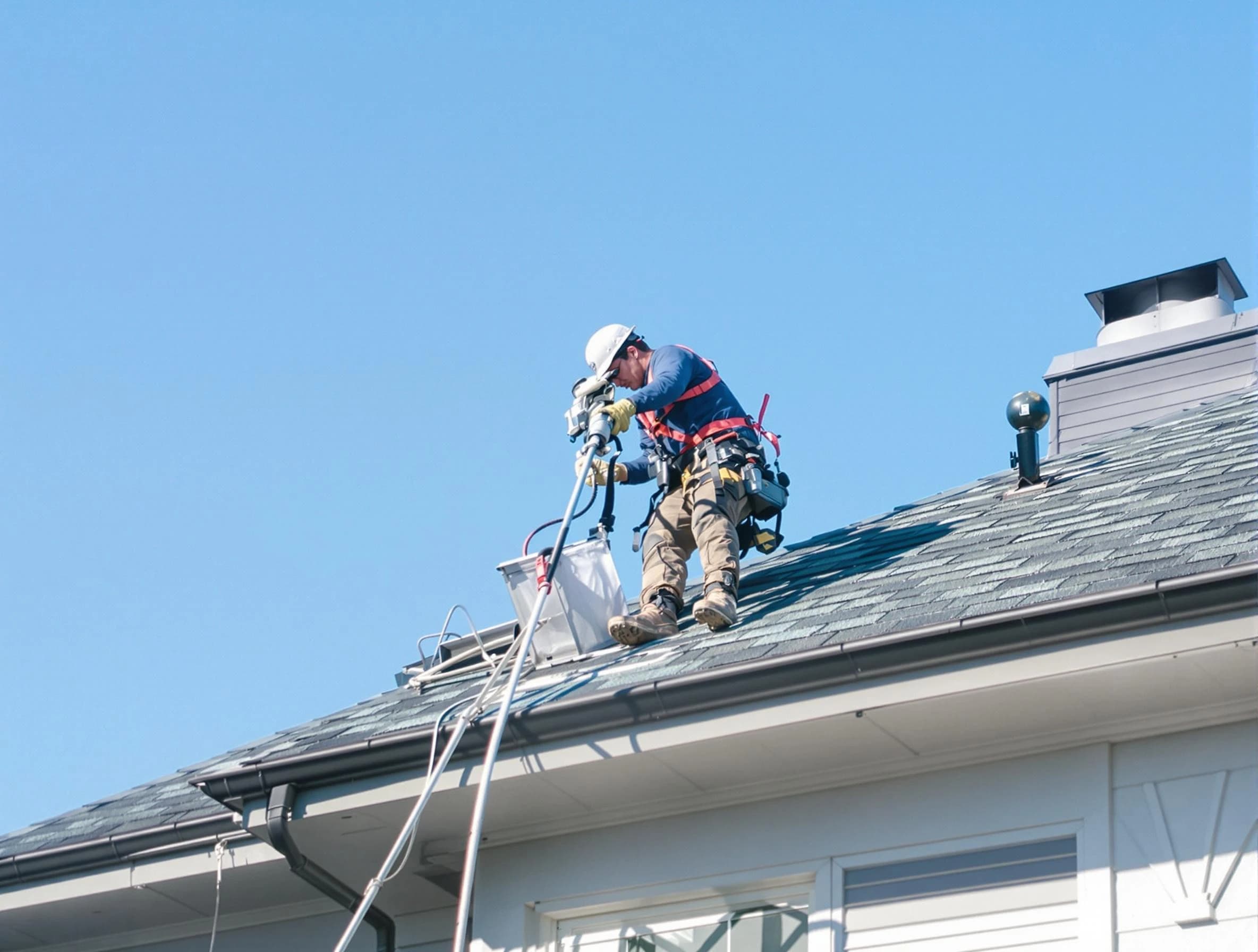 Queen Creek Dryer Vent Cleaning certified technician cleaning a roof-mounted dryer vent system in Queen Creek