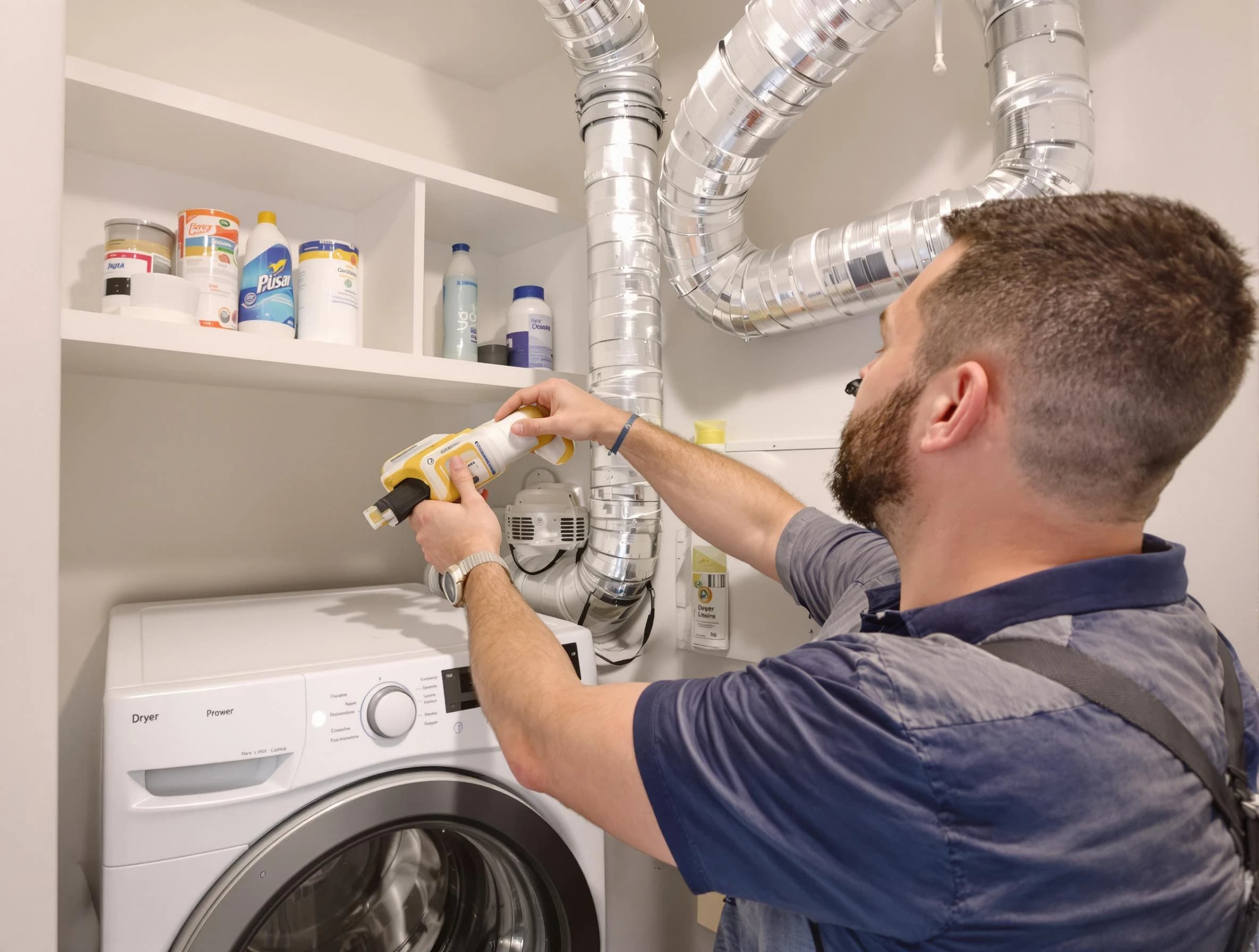 Queen Creek Dryer Vent Cleaning technician performing dryer vent cleaning at a home in Queen Creek
