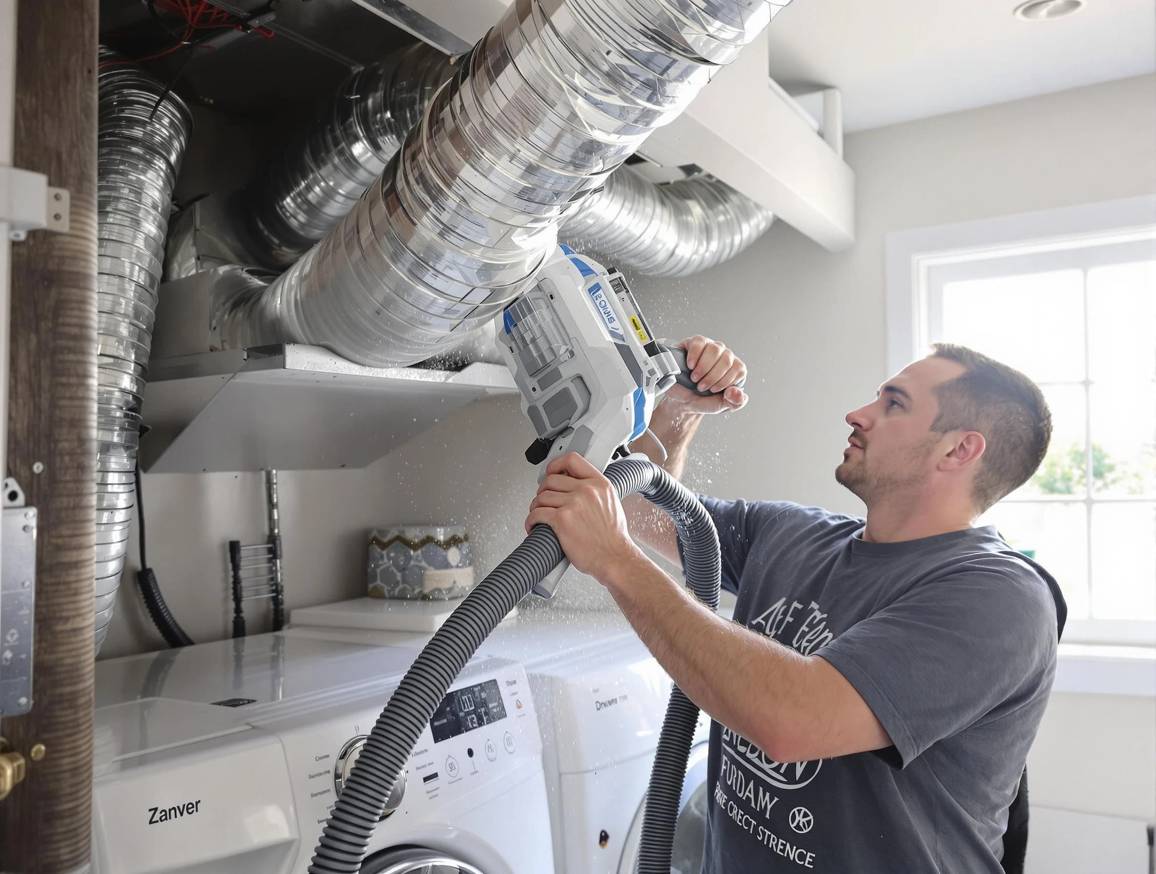 Queen Creek Dryer Vent Cleaning specialist cleaning deep within a dryer vent duct system in Queen Creek